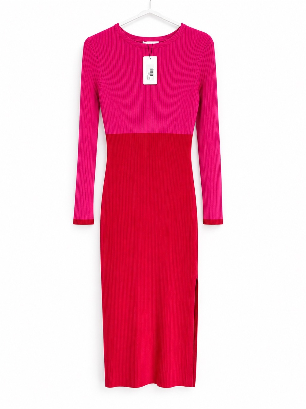Line & Dot Frankie Ribbed Colorblock Dress Pink Red Side Slit Size Large NWT